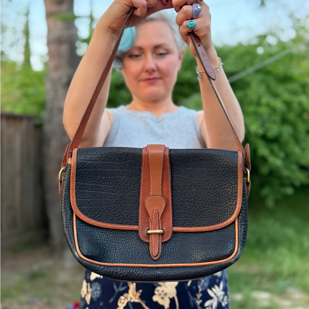 Vintage Dooney & Bourke Leather Crossbody Bag Black Brown